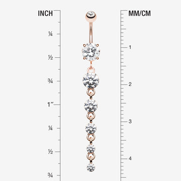 Detail View 1 of Rose Gold Crystalline Droplets Fall Belly Button Ring-Clear Gem